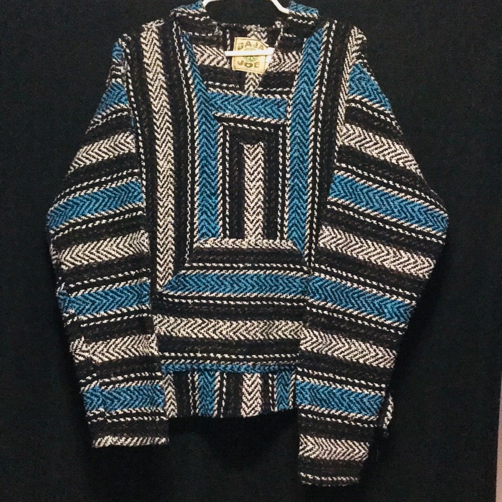 blue&white&black baja poncho